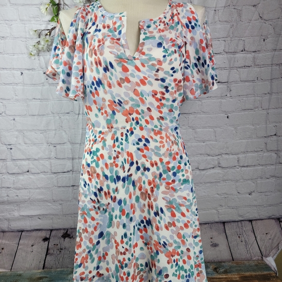 ANTHROPOLOGIE MAEVE OPEN SHOULDER WATERCOLOR TONES WOMEN'S DRESS SIZE SMALL - Picture 10 of 14